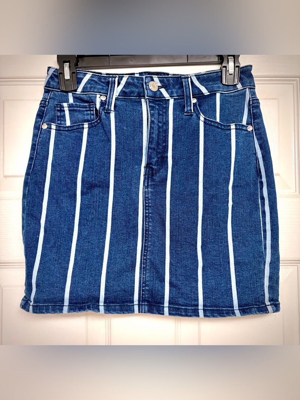 Guess Blue and White Striped Denim Skirt